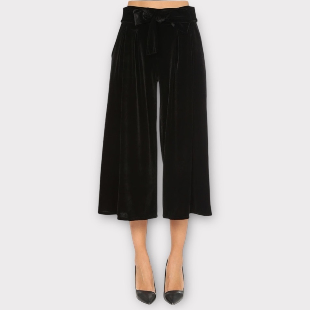 MISA Los Angeles Coco Velvet Wide Leg Black Crop Pants Size S